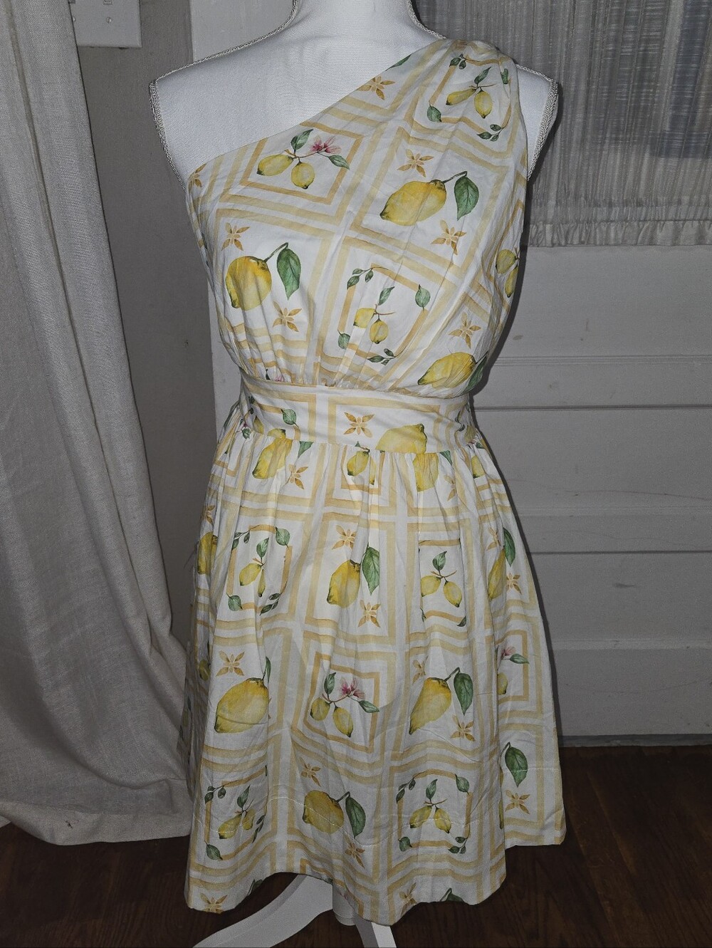 Petal & Pup One-Shoulder Lemon Print Dress in Yellow and Green